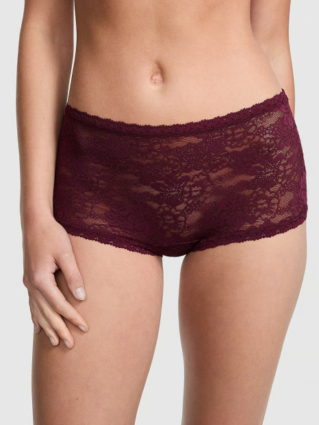 Мереживні трусики шортики Victoria's Secret Pink 1159850663 (Бордовий L)