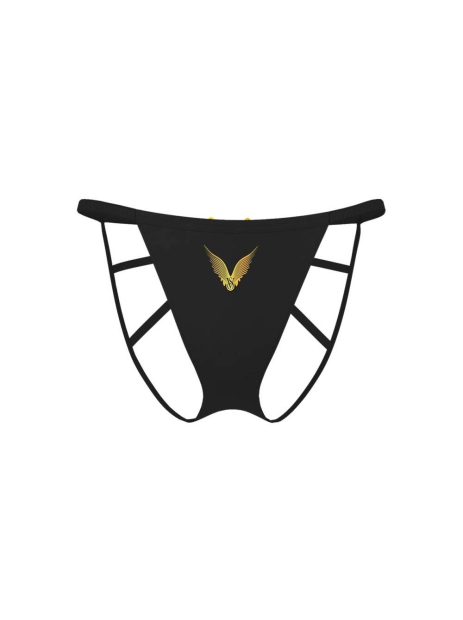 Гладкие открытые трусики стринг бикини Victoria's Secret с фурнитурой в виде ангельских крыльев 1159853599 (Черный M)