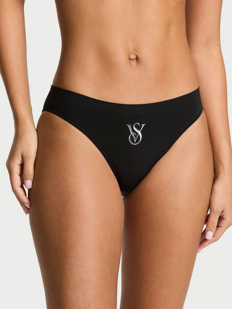 Безшовні бікіні трусики Victoria's Secret з логотипом 1159853633 (Чорний L)