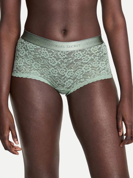 Мереживні трусики шортики Victoria's Secret з логотипом 1159855136 (Зелений S)
