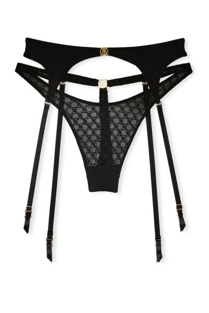 Трусики тонг Victoria's Secret с поясом для чулок 1159855863 (Черный S)