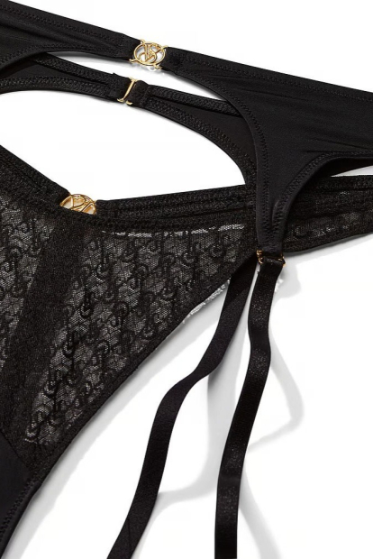 Трусики тонг Victoria's Secret с поясом для чулок 1159855863 (Черный S)