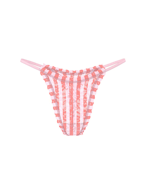 Кружевные трусики тонг Victoria's Secret в полоску 1159858697 (Розовый XL)