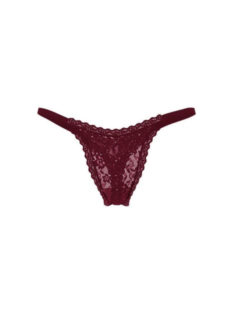 Кружевные трусики тонг Victoria's Secret со стразами 1159859936 (Бордовый L)