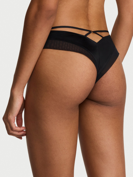 Жіночі гладкі трусики чики Victoria's Secret з сіточкою 1159861106 (Чорний S)