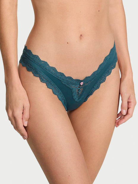 Жіночі трусики бразиліана Victoria's Secret з мереживом 1159861163 (Бірюзовий M)