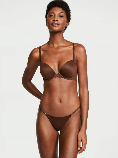 Гладкие трусики тонг Victoria's Secret с регулируемыми ремешками 1159861167 (Коричневый XS)