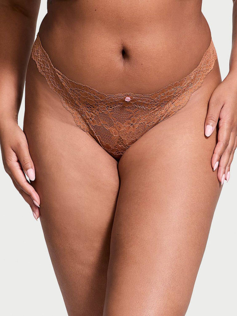Кружевные трусики тонг Victoria's Secret 1159861595 (Коричневый M)