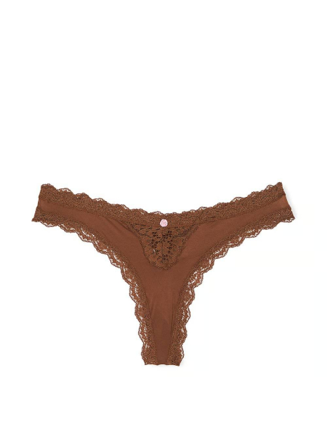 Трусики тонг Victoria's Secret с кружевом 1159861597 (Коричневый M)