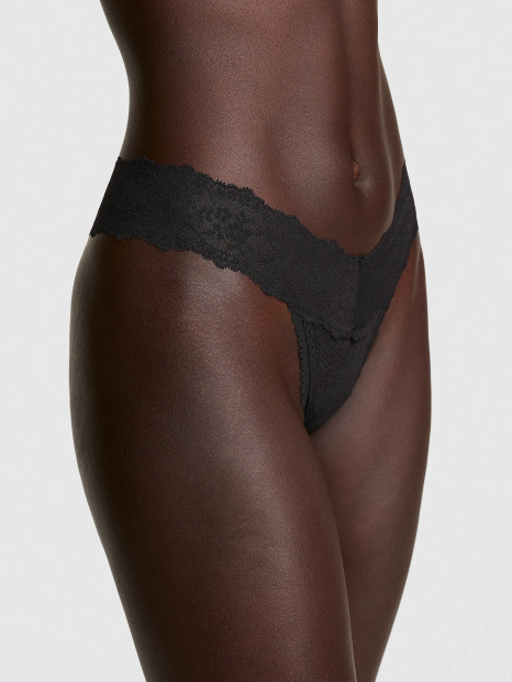 Женские кружевные трусики Victoria's Secret Pink тонг 1159862716 (Черный XS)