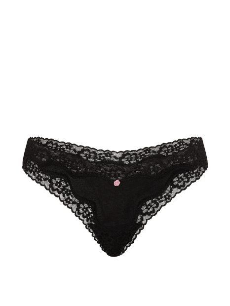 Жіночі трусики тонг Victoria's Secret з мереживним оздобленням 1159862791 (Чорний M)