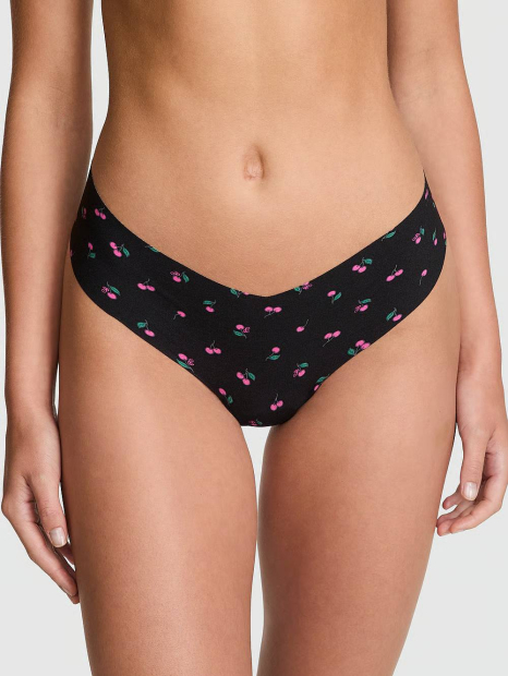 Бесшовные трусики тонг Victoria's Secret Pink с принтом 1159863226 (Черный S)