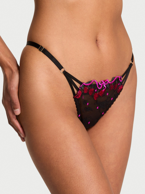 Женские трусики бразильяны Victoria's Secret с вышивкой 1159863376 (Черный XL)