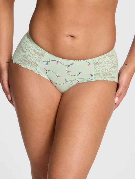 Трусики хипхаггеры Victoria's Secret PINK с кружевом 1159864302 (Зеленый S)