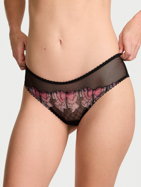 Сетчатые трусики чики Victoria's Secret с вышивкой 1159864467 (Черный M)