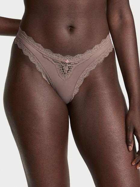 Женские трусики бразилиана Victoria's Secret с кружевом 1160184344 (Коричневый S)