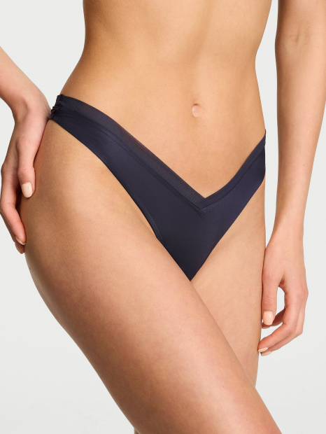 Женские гладкие трусики тонг Victoria's Secret с сеточкой 1160157122 (Синий S)