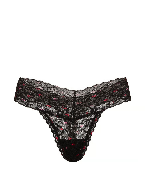 Мереживні трусики тонг Victoria's Secret з принтом 1160342137 (Чорний L)