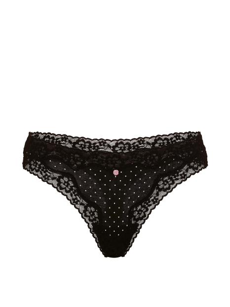 Жіночі трусики тонг Victoria's Secret з мереживним оздобленням 1160344720 (Чорний L)