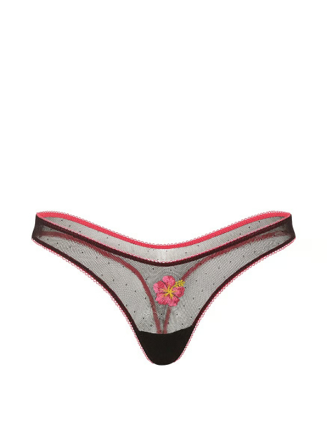 Женские сетчатые трусики тонг Victoria's Secret Pink с вышивкой 1160460346 (Черный S)