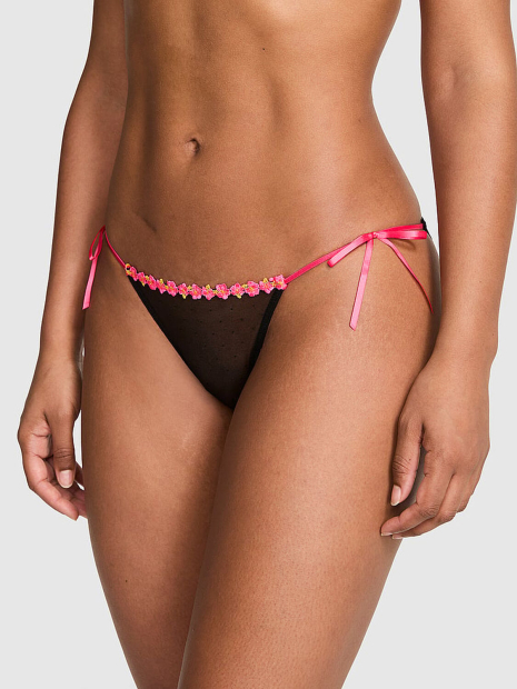 Сітчасті трусики бікіні Victoria's Secret PINK з вишивкою 1160463964 (Чорний S)