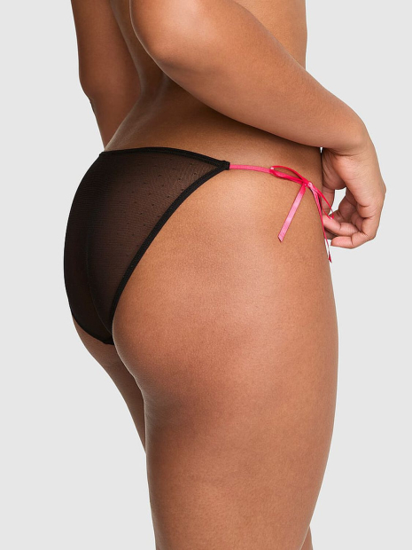 Сітчасті трусики бікіні Victoria's Secret PINK з вишивкою 1160463964 (Чорний S)