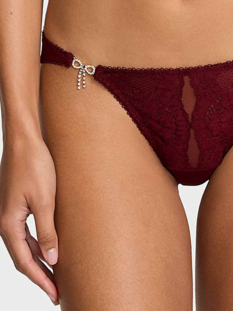 Сетчатые трусики бикини Victoria's Secret с кружевом и стразами 1160805723 (Бордовый S)