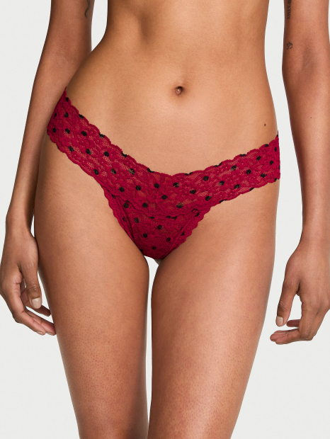 Кружевные трусики тонг Victoria's Secret в горошек 1160866323 (Бордовый XS)