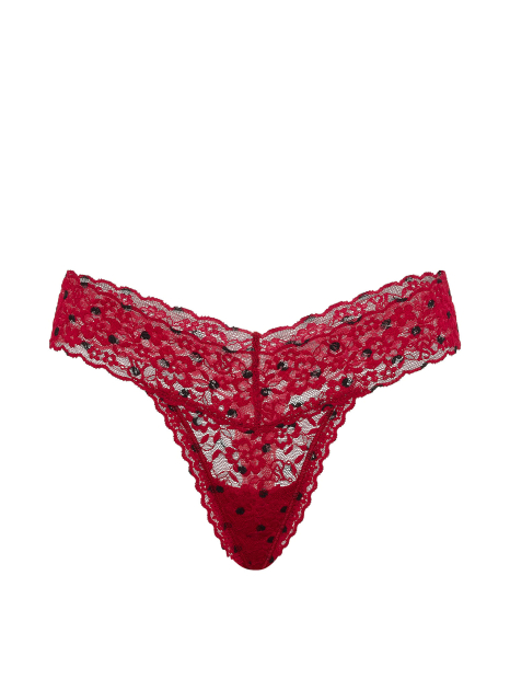 Кружевные трусики тонг Victoria's Secret в горошек 1160866323 (Бордовый XS)