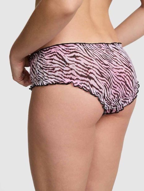 Жіночі сітчасті трусики чіки Victoria's Secret Pink з воланами 1160945312 (Чорний/Рожевий XL)