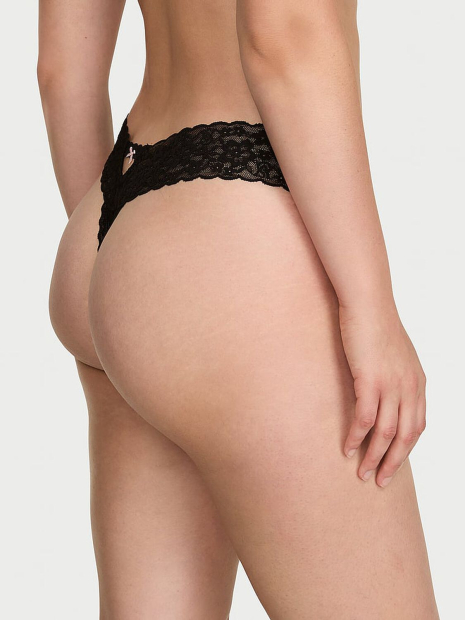 Мереживні трусики тонг Victoria's Secret 1160953388 (Чорний XS)