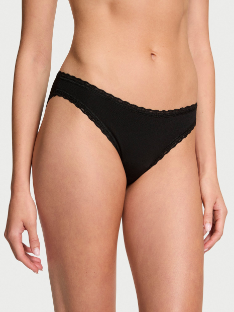 Жіночі трусики бікіні Victoria's Secret з мереживним оздобленням 1160995304 (Чорний M)