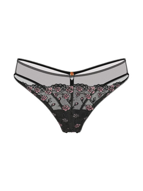 Сітчасті трусики чики Victoria's Secret з вишивкою 1160983019 (Чорний XS)