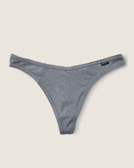Трусики тонг Victoria's Secret Pink в рубчик 1161057412 (Серый M)