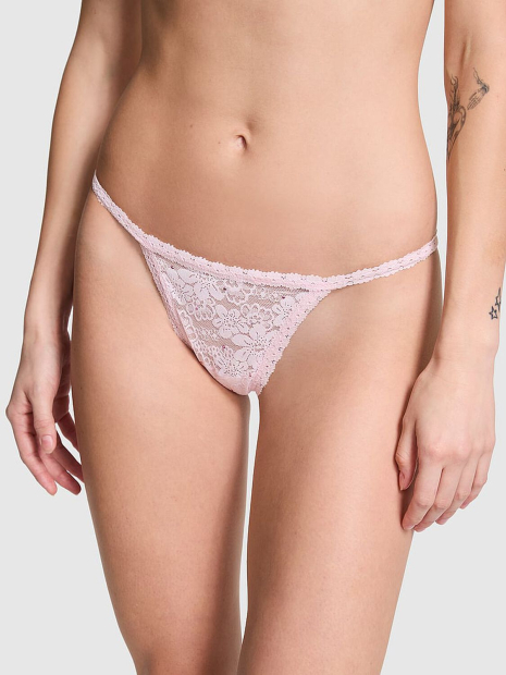 Мереживні трусики стрінги Victoria's Secret PINK зі стразами 1161106077 (Рожевий M)