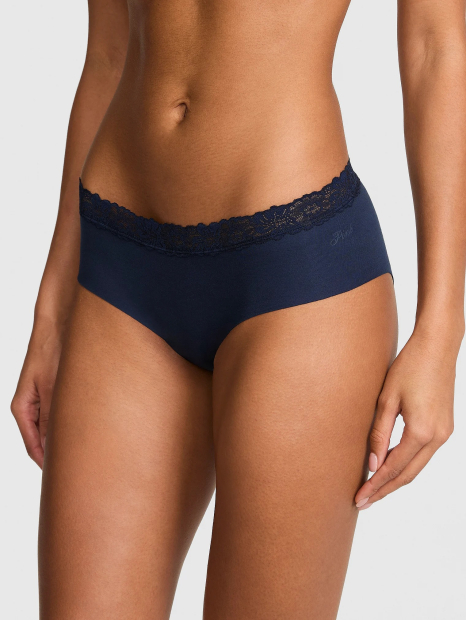Безшовні трусики хіпхагери Victoria's Secret Pink з мереживом 1161170694 (Синій L)