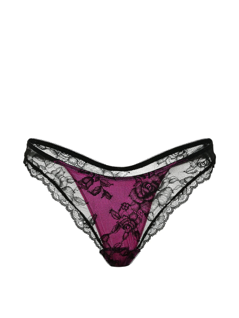 Мереживні трусики тонг Victoria's Secret 1161347608 (Чорний/Рожевий XS)