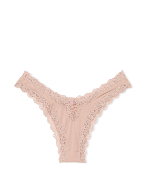 Женские трусики бразилиана Victoria's Secret с кружевом 1161712819 (Бежевый XXL)