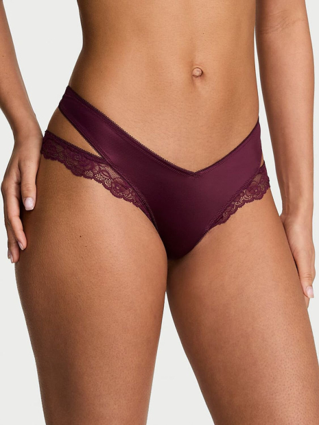 Трусики тонг Victoria's Secret с кружевом 1161729082 (Бордовый L)