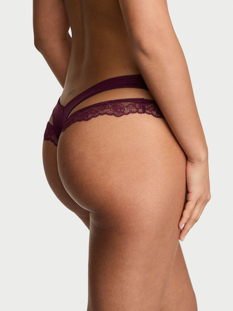Трусики тонг Victoria's Secret с кружевом 1161729082 (Бордовый L)