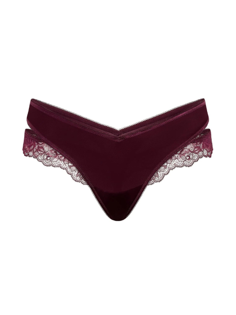 Трусики тонг Victoria's Secret с кружевом 1161729082 (Бордовый L)
