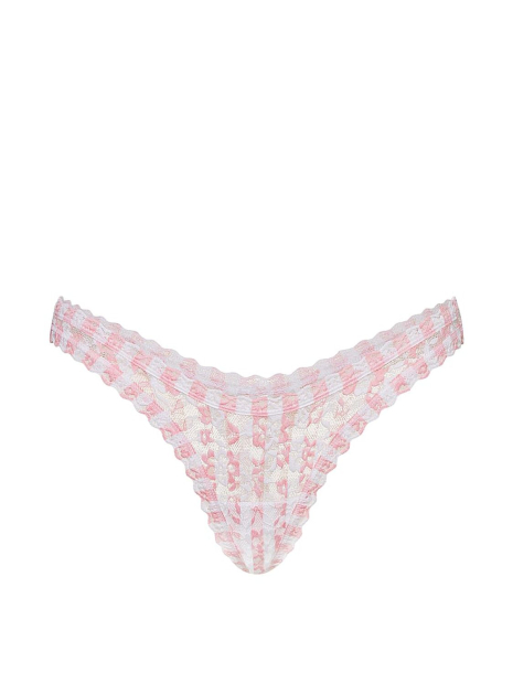 Кружевные трусики тонг Victoria's Secret в полоку 1162128220 (Белый/Розовый S)