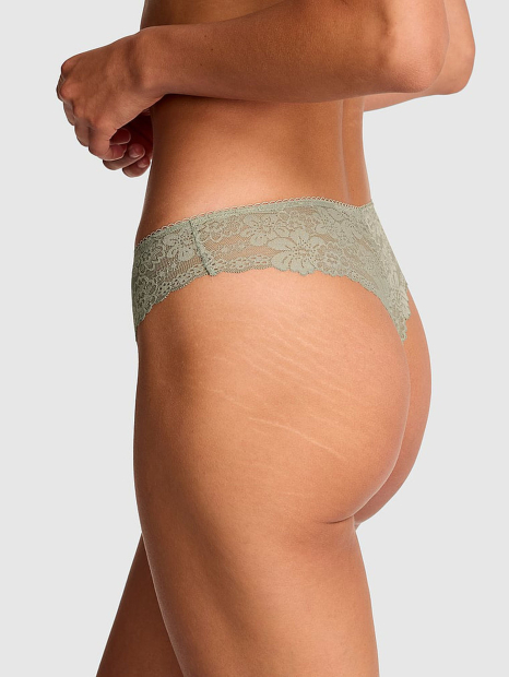 Трусики безшовні тонг Victoria's Secret Pink з мереживом 1162268420 (Зелений S)