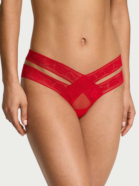 Трусики чики Victoria's Secret с кружевом 1162453275 (Красный M)