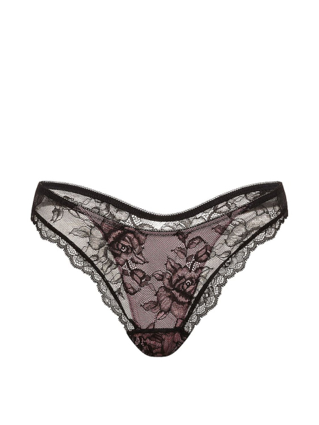 Кружевные трусики тонг Victoria's Secret 1162722346 (Черный/Розовый M)