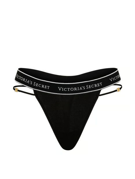 Хлопковые трусики тонг Victoria's Secret с бретелями 1163306839 (Черный XS)