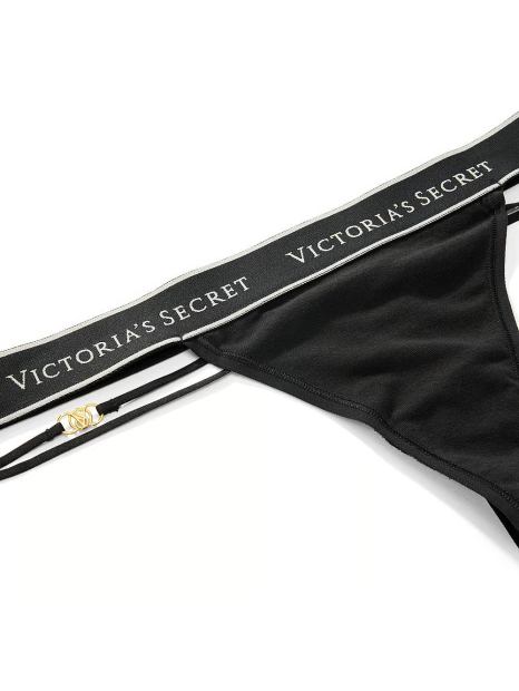 Хлопковые трусики тонг Victoria's Secret с бретелями 1163306839 (Черный XS)
