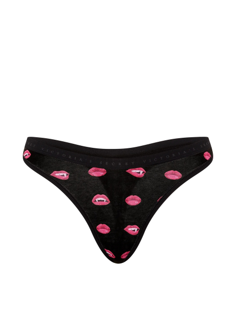 Трусики тонг Victoria's Secret с принтом 1163475897 (Черный L)