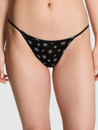 Шикарные трусики стринг бикини Victoria's Secret Pink с принтом 1159838294 (Черный M)
