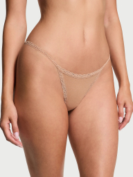Женские трусики стринги Victoria's Secret с кружевом 1159842483 (Бежевый L)
